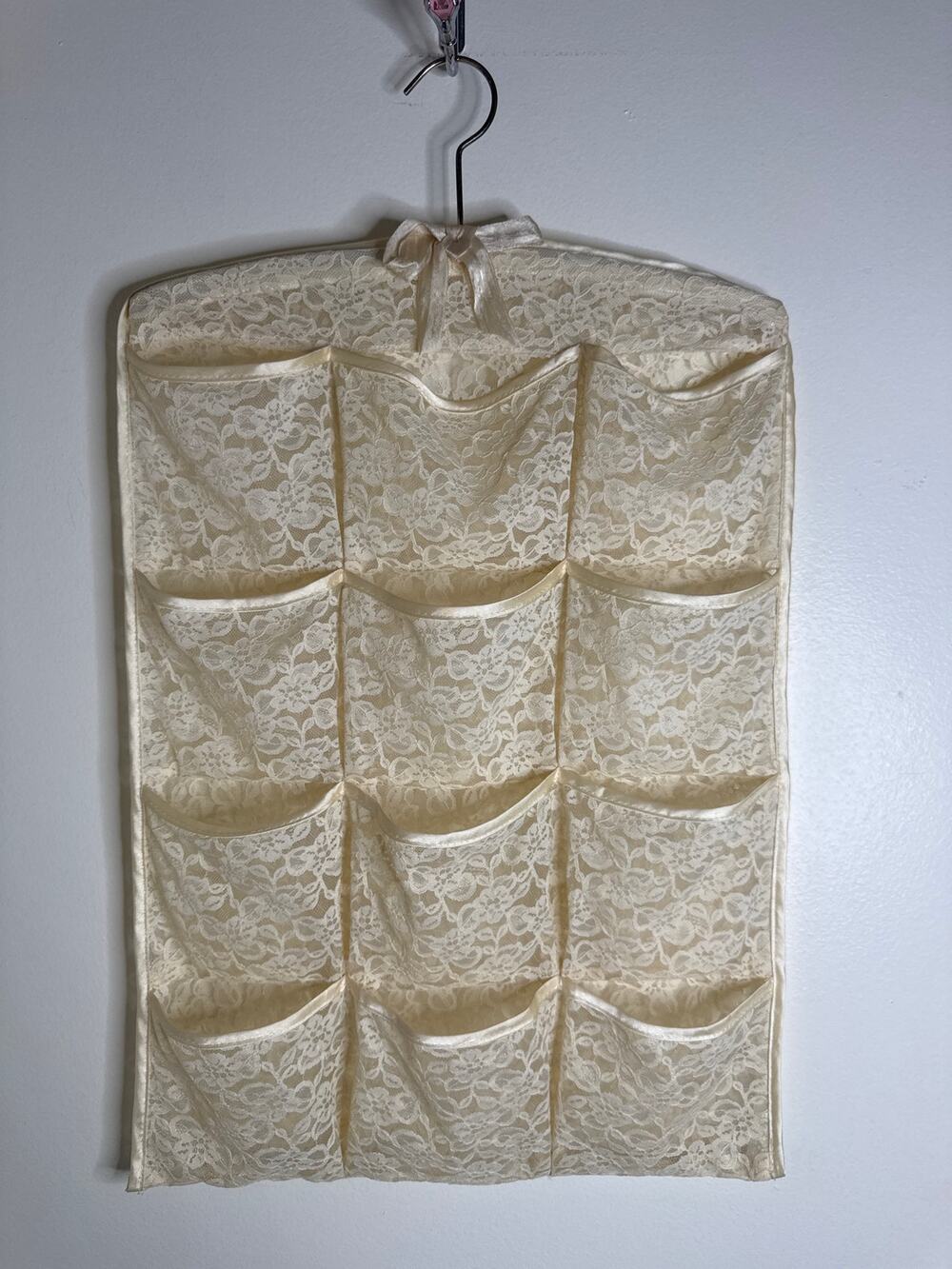 Vintage 1980s Ivory Lace Over-the-Door Closet Organizer | Cottagecore Coquette